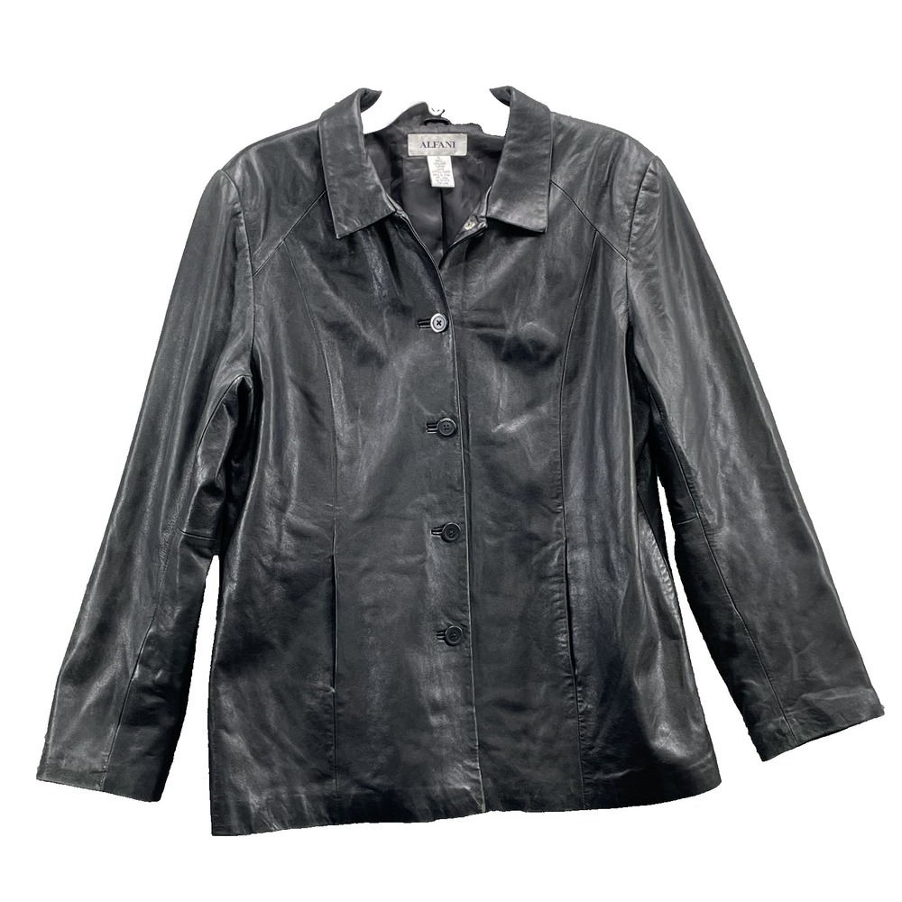 Alfani Genuine Lambskin Leather Jacket Women's XL Black Corpcore 90's Minimalist